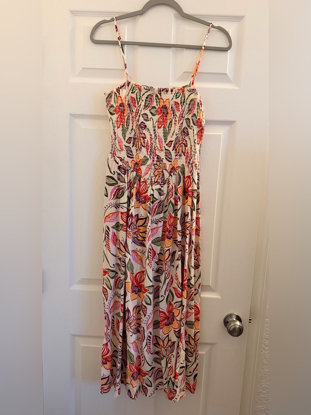 Large Patrons of Peace Cream Maxi Dress with Pink Orange and Green Floral Print